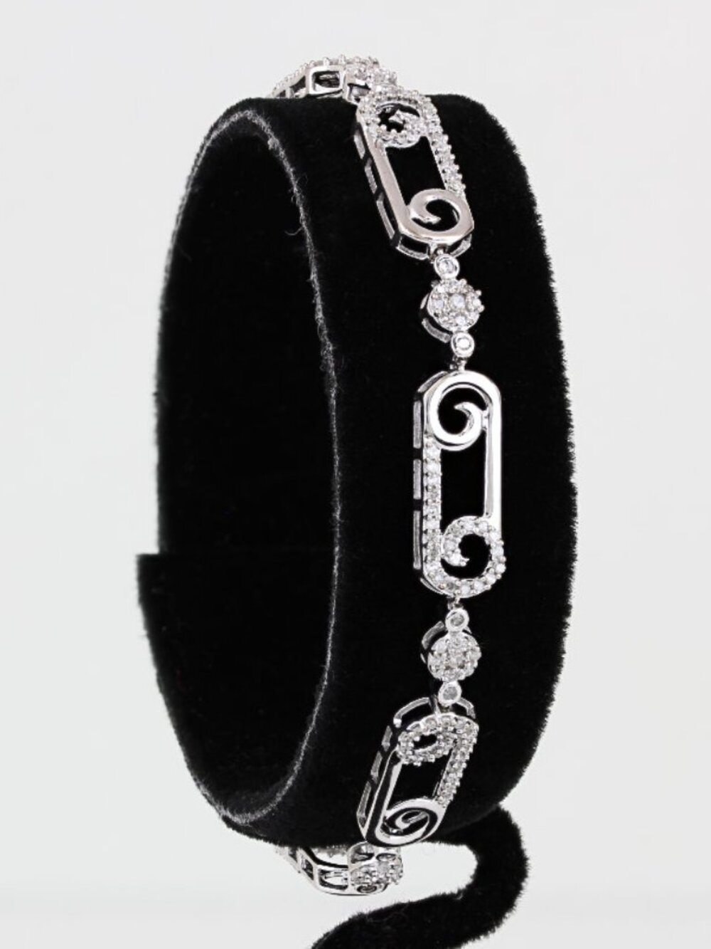 10K White Gold Pavé Diamond Swirl Link Bracelet 7" Fine Jewelry Anniversary Gift